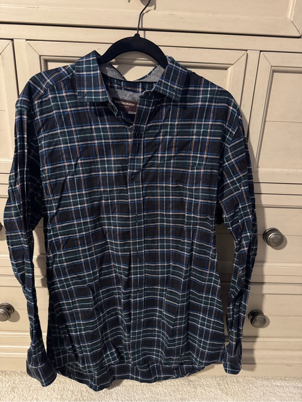 Johnston & Murphy Navy and Light Blue Plaid Button-Down Shirt